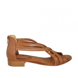 Chaussure ouvert pour femmes avec fermeture éclair en cuir brun clair talon 2 - Pointures disponibles:  33, 43, 44