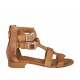 Zapato abierto para mujer con cremallera y hebillas en piel color cuero tacon 2 - Tallas disponibles:  33, 44, 45