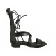 Zapato abierto estilo gladiador para mujer con cremallera y cordones en piel imprimida negra tacon 2 - Tallas disponibles:  33, 34, 42, 43, 44, 45