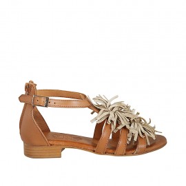 Zapato abierto para mujer con cremallera y cinturon en piel color cuero tacon 2 - Tallas disponibles:  33, 34, 42, 43, 44