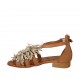 Scarpa aperta da donna con cerniera e cinturino in pelle color cuoio e platino tacco 2 - Misure disponibili: 33, 34, 42, 43, 44