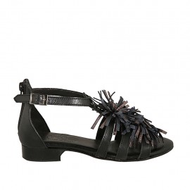 Scarpa aperta da donna con cerniera e cinturino in pelle nera e canna di fucile tacco 2 - Misure disponibili: 33, 34, 42, 43, 44, 45