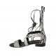 Zapato abierto estilo gladiador para mujer con cremallera y cordones en piel imprimida negra y beis tacon 2 - Tallas disponibles:  33, 34, 42, 43, 44