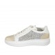Zapato para mujer con cordones, plantilla extraible y brillos plateados en piel blanca y laminada platino cuña 4 - Tallas disponibles:  42