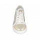 Zapato para mujer con cordones, plantilla extraible y brillos plateados en piel blanca y laminada platino cuña 4 - Tallas disponibles:  42