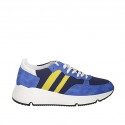 Zapato con cordones y plantilla extraible para mujer en piel blanca y amarillo, gamuza azul aciano y tejido azul cuña 5