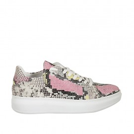Woman's laced shoe with removable insole in multicolored printed leather wedge 4 - Available sizes:  42, 43, 45