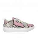 Scarpa stringata da donna con plantare estraibile in pelle stampata multicolore zeppa 4