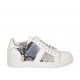 Woman's laced shoe with removable insole in white and silver laminated leather and multicolored printed leather wedge heel 2 - Available sizes:  32, 33, 34, 43, 44, 45