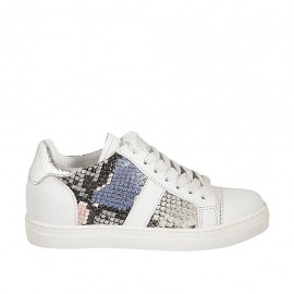 Woman's laced shoe with removable insole in white and silver laminated leather and multicolored printed leather wedge heel 2 - Available sizes:  32, 33, 34, 43, 44, 45