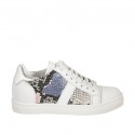 Woman's laced shoe with removable insole in white and silver laminated leather and multicolored printed leather wedge heel 2