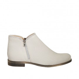 Bottines pour femmes avec fermetures eclair en cuir perforé couleur crème talon 3 - Pointures disponibles:  42, 43, 44, 45