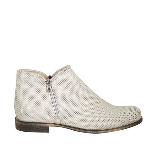Stivaletto da donna con cerniere in pelle forata color panna tacco 3 - Misure disponibili: 42, 43, 44, 45