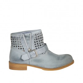 Stivaletto da donna con fibbia e cerniera in pelle e pelle traforata avio tacco 3 - Misure disponibili: 33, 42, 43, 44