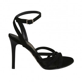 Sandalo da donna con cinturino alla caviglia in camoscio nero tacco 9 - Misure disponibili: 32, 33, 34, 44, 46, 47