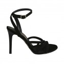 Woman's sandal with anklestrap in black suede heel 9