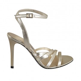 Sandalo da donna con cinturino alla caviglia in pelle laminata platino tacco 9 - Misure disponibili: 32, 33, 34, 42, 43, 44, 45, 46, 47