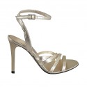Woman's sandal with anklestrap in platinum laminated leather heel 9
