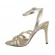 Woman's sandal with anklestrap in platinum laminated leather heel 9 - Available sizes:  32, 33, 42, 45, 46
