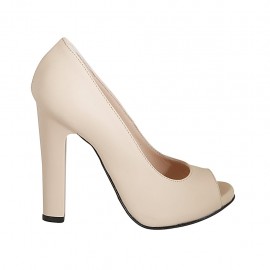 Woman's open toe pump with platform in powder nude leather heel 11 - Available sizes:  32, 33, 34, 42, 43, 44