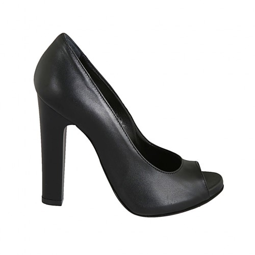 Woman's open toe shoe with platform in black leather heel 11 - Available sizes:  32, 33, 34, 42, 43