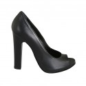 Scarpa aperta da donna con plateau in pelle nera tacco 11