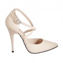Woman's pointy open shoe with strap in nude leather heel 11