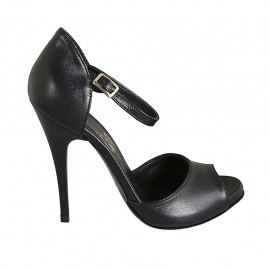 Zapato abierto para mujer con plataforma y cinturon en piel negra tacon 11 - Tallas disponibles:  32, 33, 34, 42, 43, 44, 45, 46, 47