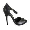Woman's open shoe with strap and platform in black leather heel 11
