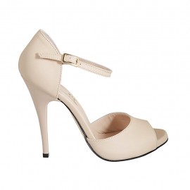 Woman's open shoe with strap and platform in nude leather heel 11 - Available sizes:  33, 42, 43, 44, 45, 46, 47