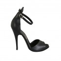 Woman's open pump with ankle strap and platform in black leather heel 11
