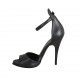 Woman's open pump with ankle strap and platform in black leather heel 11 - Available sizes:  33, 34, 42, 43, 45, 46, 47