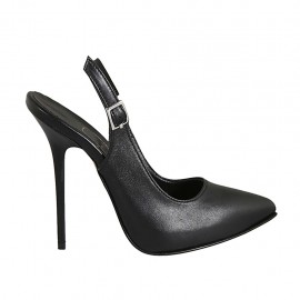 Slingback für Damen mit Plateau aus schwarzem Leder Absatz 12 - Verfügbare Größen:  33, 34, 42, 43, 45, 46