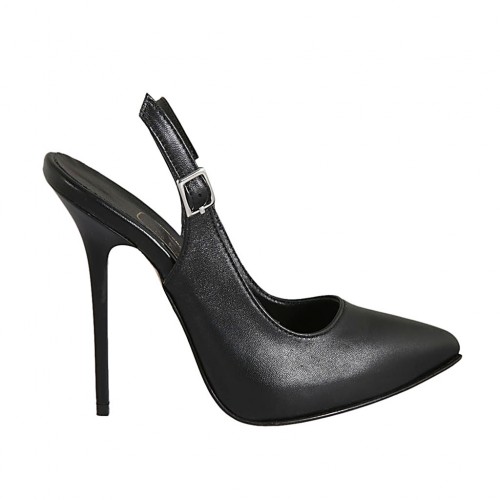 Slingback für Damen mit Plateau aus schwarzem Leder Absatz 12 - Verfügbare Größen:  33, 34, 42, 43, 45, 46