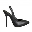 Slingback für Damen mit Plateau aus schwarzem Leder Absatz 12