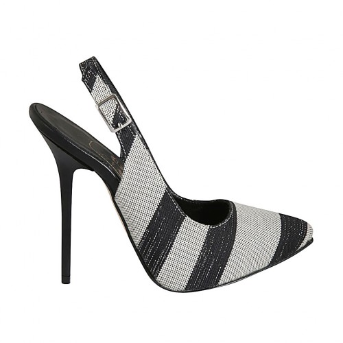 Zapato destalonado para mujer con plataforma en tejido negro, blanco y laminado plateado tacon 12 - Tallas disponibles:  32, 33, 34, 42, 43, 46, 47