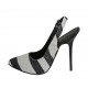 Slingback für Damen mit Plateau aus schwarzem, weissem und silberlaminiertem Stoff Absatz 12 - Verfügbare Größen:  32, 33, 34, 42, 43, 46, 47
