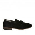 Men's loafer with tassels in black suede