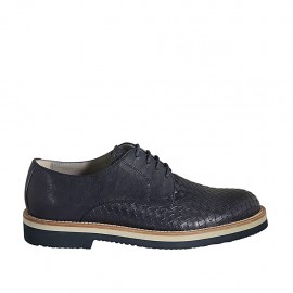 Herrenschnürschuhe aus blauem Leder und geflochtenem Leder - Verfügbare Größen:  37, 38, 46, 47, 48, 49, 50