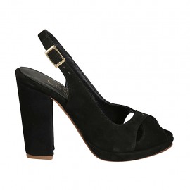 Sandalo da donna con plateau in camoscio nero tacco 10 - Misure disponibili: 33, 34, 42, 43, 46