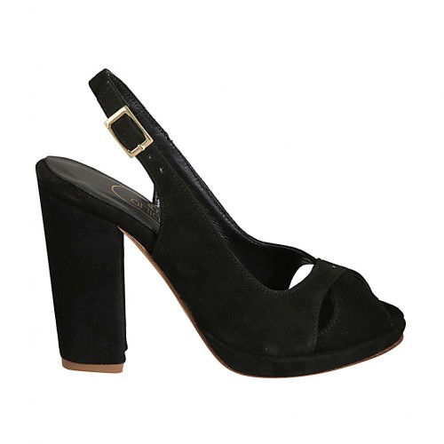 Sandale pour femmes avec plateforme en daim noir talon 10 - Pointures disponibles:  33, 34, 42, 43, 46