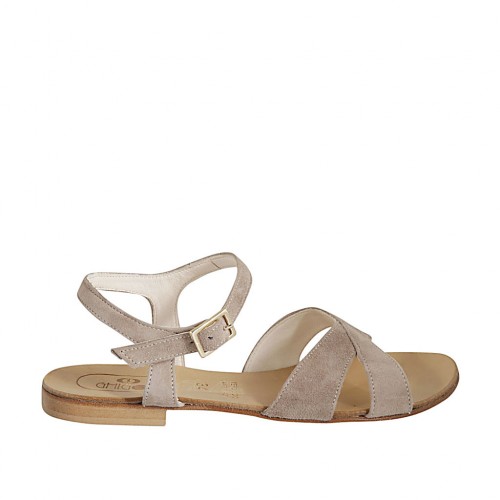 Sandalia para mujeres con cinturon en gamuza beis arena tacon 1 - Tallas disponibles:  33, 42, 43, 45, 46, 47