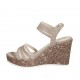 Sandalo da donna in camoscio beige sabbia e tessuto laminato bronzo con plateau e zeppa 9 - Misure disponibili: 34