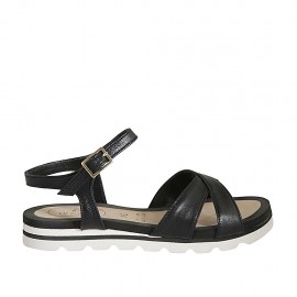 Sandale pour femmes en cuir noir avec courroie et talon compensé 2 - Pointures disponibles:  45, 46