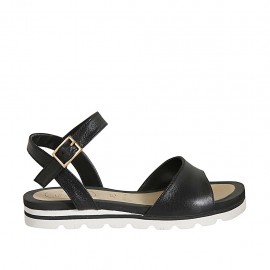 Sandale pour femmes avec courroie en cuir noir talon compensé 2 - Pointures disponibles:  42, 43, 46