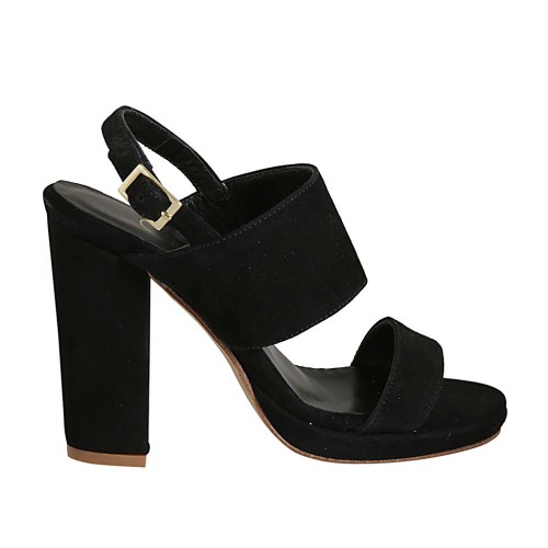 Sandalia con plataforma para mujer en gamuza negra tacon 10 - Tallas disponibles:  32, 33, 34, 42, 43, 44