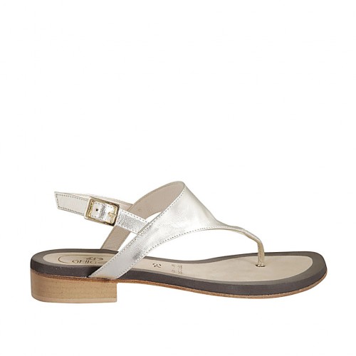 Sandale entredoigt pour femmes en cuir lamé platine talon 2 - Pointures disponibles:  33, 42, 43, 44, 45, 46, 47