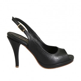 Sandalo da donna con plateau in pelle nera tacco 9 - Misure disponibili: 32, 33, 34, 43, 44, 45, 46