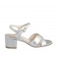 Sandalo da donna in pelle laminata argento con cinturino tacco 5 - Misure disponibili: 32, 42, 44, 46