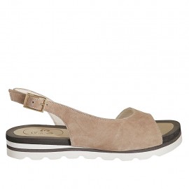 Sandalia para mujer en gamuza beis arena cuña 2 - Tallas disponibles:  42, 43, 47